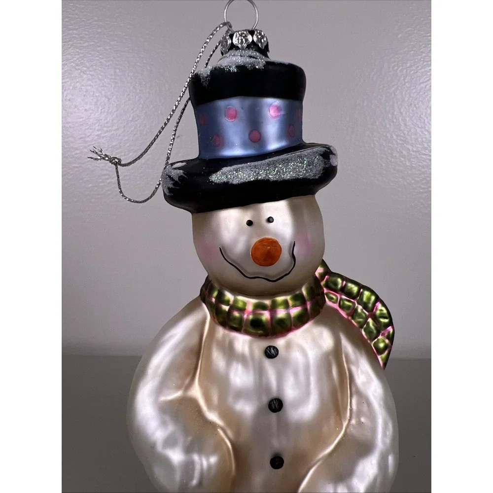 Kurt Adler Handblown Glass Snowman Christmas Ornament Top Hat‎ Scarf Festive
